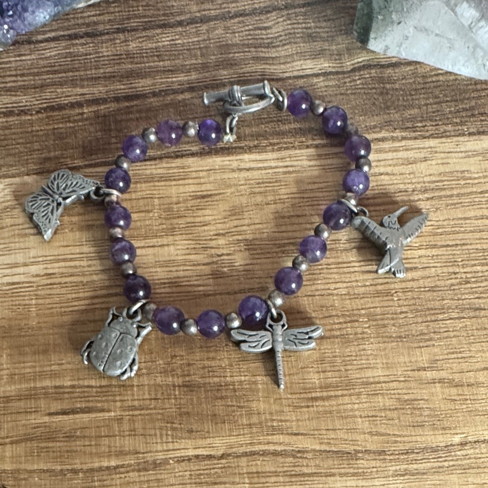 Purple Beaded Charm Bracelet